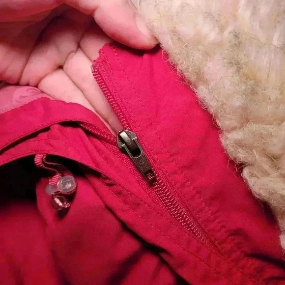 LL BEAN red goose down puffer jacket with removable hood MP - Picture 9 of 10